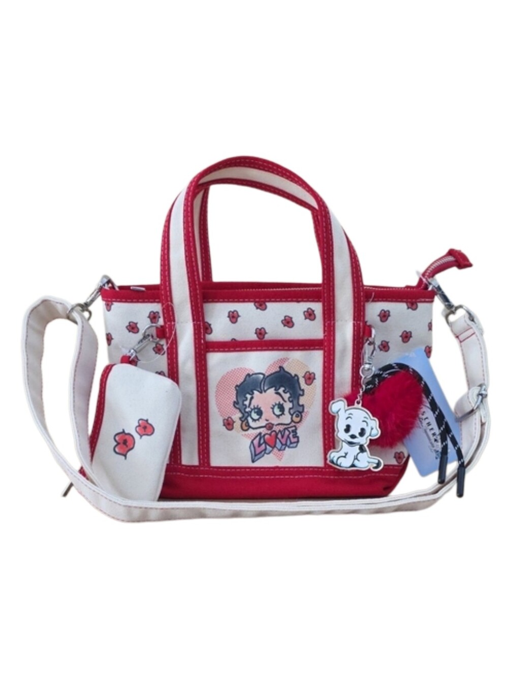 Betty Boop Love Hearts Canvas Mini Tote Bag with Charm /Coin Purse